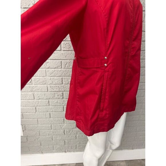 Jones New York Women Red Hooded Raincoat Parka / Windbreaker Size L - Picture 8 of 13